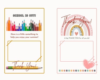 Printable Teacher Appreciation Card and Thank You Card, digital download, Gift Card Holder, Two designs, Last Minute Gift