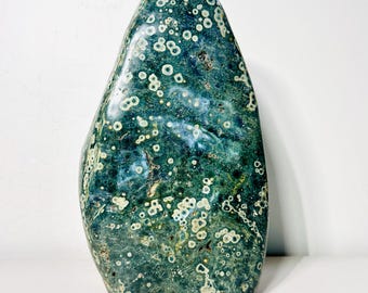 XL Green Ocean Jasper Freeform (29.2 lbs) – Orbicular Crystal Sculpture with Natural Cavities, Rust Accents, Fall & Holiday Decor