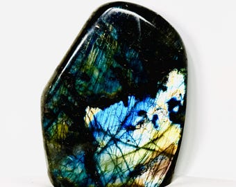 Large Geometric Grade A Labradorite Freeform (3 lbs) – Silver Blue Green Flash with Warm Tones & Dark Veining Statement Piece