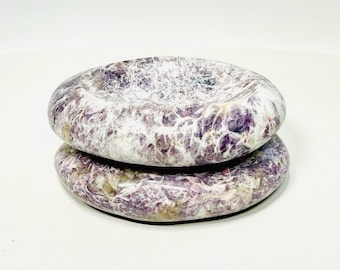 Purple Lepidolite Oval Crystal Dish Set of 2 – Multi Use – Perfect Fall Home Decor and Lavender Coffee Table Accent