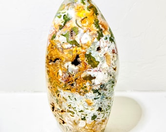 Ocean Jasper Specimen: Large Polished Freeform with Floral Mossy Patterns