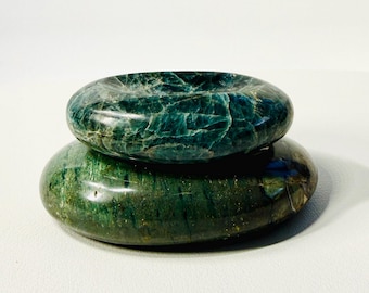 Rare Dark Green Jasper Crystal Two Size Dish Set of 2 – Rich Earth Home Decor Accent for Fall