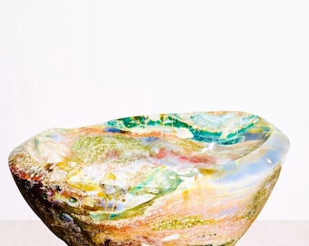 XL Hand-Carved Ocean Jasper Bowl with Multicolored Orbicular Patterns – Luxury Crystal Centerpiece (85 lbs)