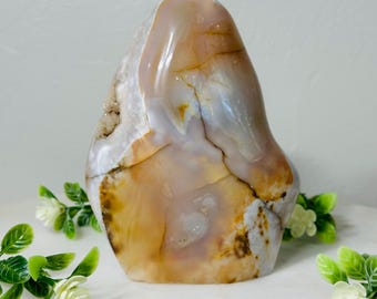 Pink Amethyst Flower Agate Freeform (2.3 lbs) – Pastel Lavender with Yellow Accents & Druzy Cavities