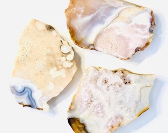 Agate Slab with Rough Edges Collection – Set of 3 Natural Mineral Slices – Coastal & Fall Home Décor, Coffee Table and Collector Display