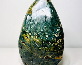 XL Dark Green Ocean Jasper Freeform (27.3 lbs) – Polished Orbicular Crystal Sculpture, Collector Statement Decor