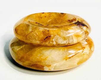 Tangerine Hematoid Quartz Crystal Two Size Dish Set of 2 – Pumpkin Fall Harvest Decoration – Perfect Holiday Gift