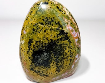 Polished Kabamby Ocean Jasper Freeform: Olive Green, Red & Lavender Accents