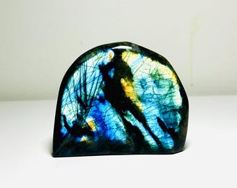 Half-Round Labradorite Freeform (2.2 lbs) – Dominant Blue Flash with Golden & Rainbow Accents