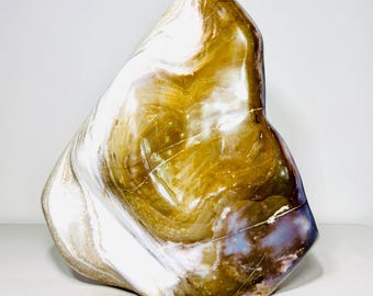 XXL Ribbon Polychrome Desert Jasper Freeform (68 lbs) – Golden Cream Banded Crystal Sculpture, Collector Statement Decor
