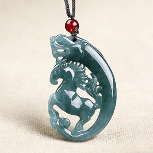 Dream Shop Handmade Jade Dragon Charm Pendant Necklace – Green, Round, 27" Beaded Cord