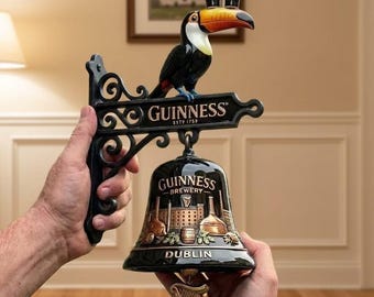 Vintage Guinness Toucan Pub Bell Decor - Handcrafted Wall Sign for Home Bar, Man Cave, & Irish Pub