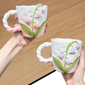 Handmade Lily of the Valley Mug: 3D Floral Ceramic Coffee Mug