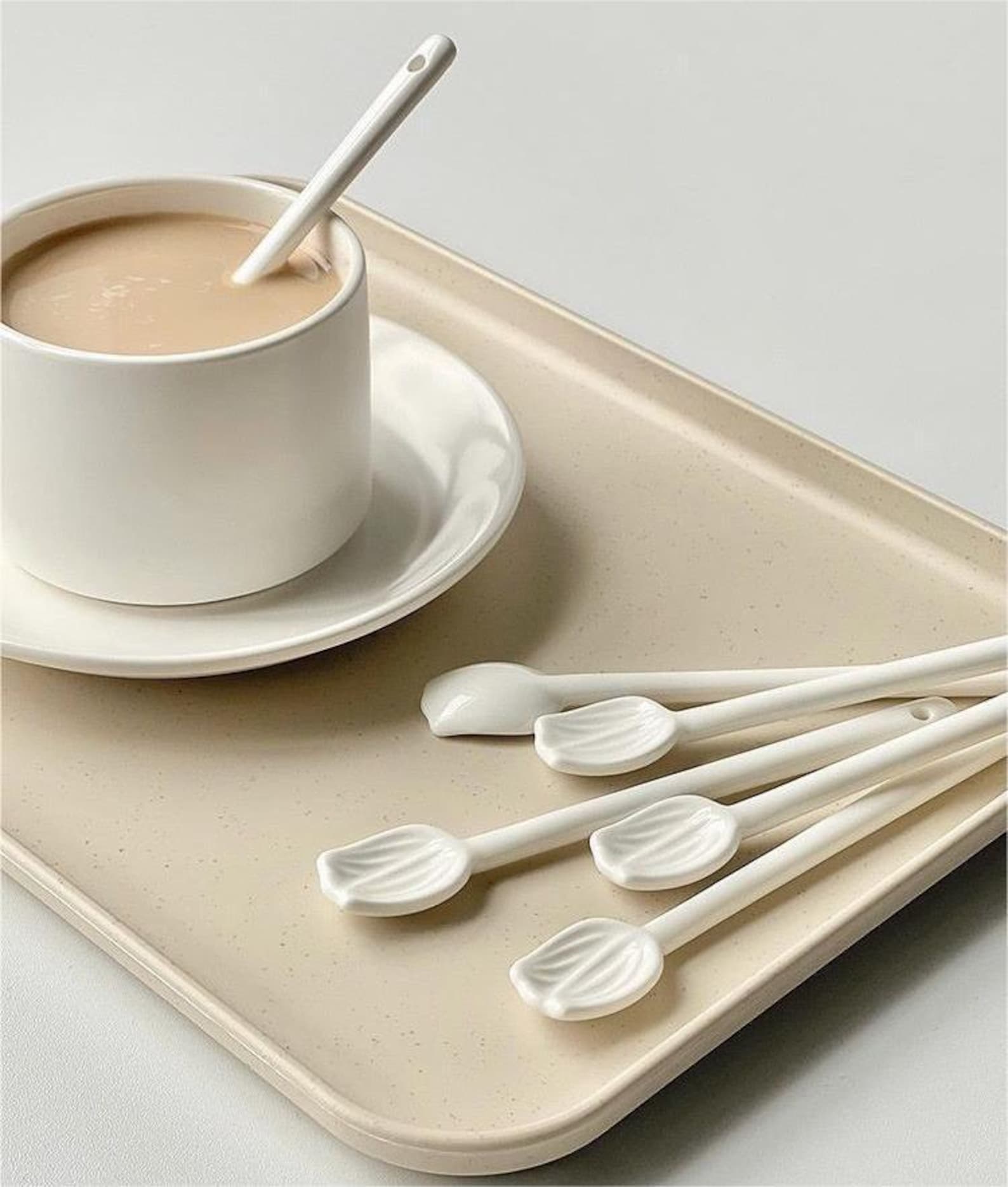 Elegant Ceramic Coffee Spoon Dessert Spoon Set - 6 Pcs Floral Design, Perfect for Tea, Sugar, and Dessert