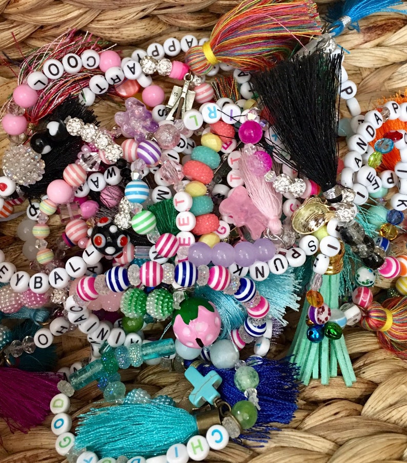 Girls word boho beaded bracelet Chosen bracelet tassel bracelet Beaded bracelet whimsical colorful jewelry Adoption bracelet artsy