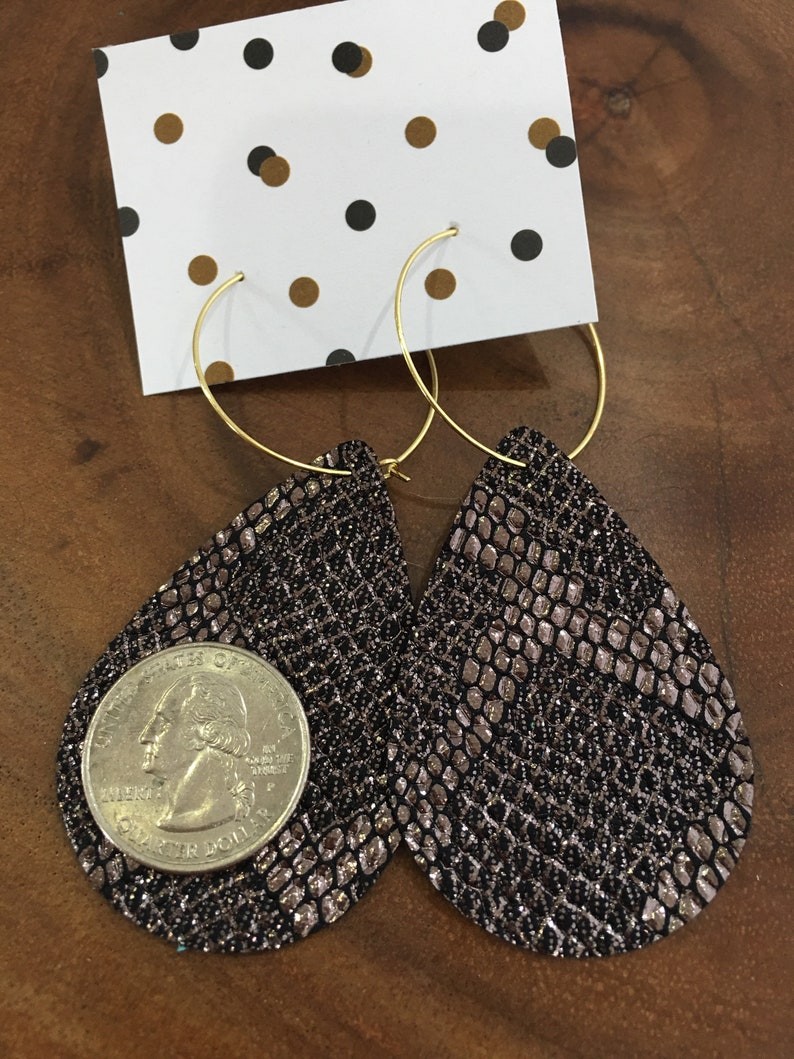 Bronze vegan hoop earrings Vegan leather Boho animal print Womens gift earrings, snakeskin print earrings lightweight boho earrings