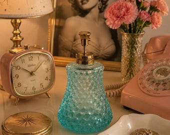Mid Century Aqua Perfume Bottle | Vintage Glass Decor | Retro Vanity Accent