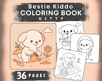 Cute Puppy Coloring Book – Kawaii Animal Pages for Kids (Digital Download)