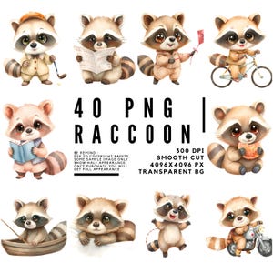 Playful Raccoon Art Bundle | 40 Digital Files | Watercolor Printables Included