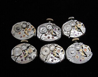 6 Vintage Antique Tiny  Watch Movements Steampunk TM 12