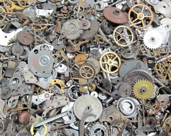 Steampunk Pocket watch parts 5 oz Vintage Watch parts cogs gears wheels  Altered Art 142 grams Z 64