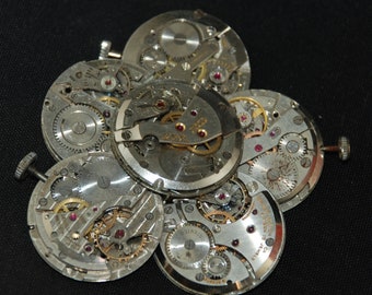 Vintage Antique Round Watch Movements Steampunk Altered Art Assemblage JU 72