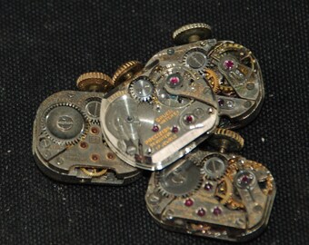 Vintage Antique Small Rounded Square Watch Movements Steampunk Altered Art Assemblage JU 60