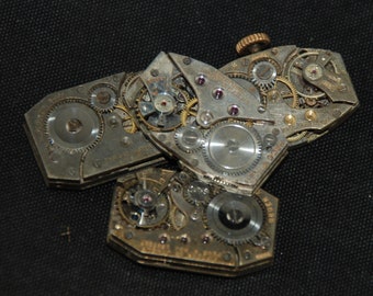Vintage Antique Rectangle Watch Movements Steampunk Altered Art Assemblage JU 57