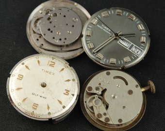 Vintage Antique Round Watch Movements With Faces Dials Industrial Steampunk Altered Art Assemblage JU 61