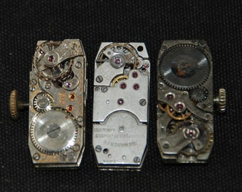 Vintage Antique Small Rectangle Watch Movements  Steampunk Altered Art Assemblage JU 66