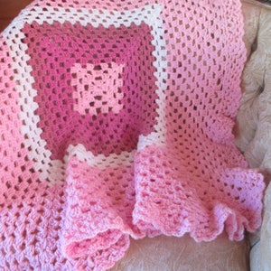 Vintage Pink Granny Square Afghan Throw Baby Girl Blanket Hand - Etsy