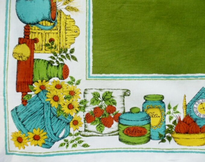 Vintage Kitchen Tablecloth Green Country Fair Etsy