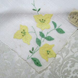 Vintage Madeira Handkerchief Hankie Hand Embroidered Handkerchief Yellow Green Floral Applique Embroidery MWT Tag NOS NWT Vintage Linens