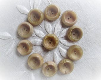 Vintage Beige Button Set of 11 Marbled Plastic NOS 1 2/8" inch Sew Through Two Hole Buttons