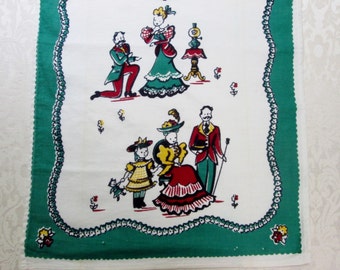 Vintage Kitchen Linens Tea Towel Broderie Victorian Family Proposes Green Red White Dish Hand Towel Dish Cloth Vintage Linens