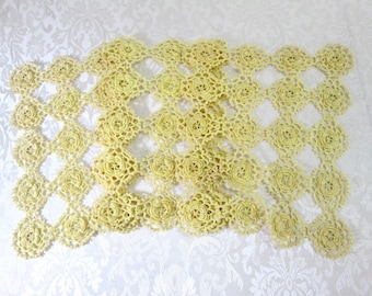 Vintage Lace Table Runner Irish Crochet Crocheted  Dresser Scarf 11" x 28"  Yellow Gold Antique Table Linens Vintage Linens