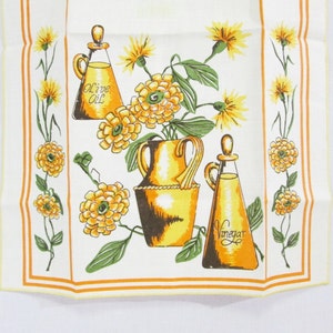 Vintage Linen Tea Towel Yellow Orange Retro Mid Century