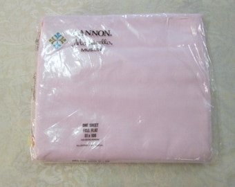 Vintage Pink Flat Bed Sheet Cannon Monticello 100% Cotton Full / Double Size 81" x 108" Inches Vintage Linens NOS New Unused NIP