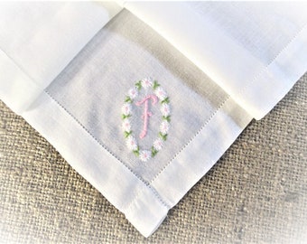 Vintage F Monogram Embroidered Handkerchief Initial Personalized Hankie Monogrammed Daisy Daisies Bridal Wedding Antique Linen Hanky