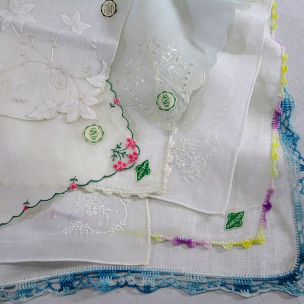 Vintage Handkerchief Hankies Lot of 8 Embroidered Irish Linen Madeira MWT