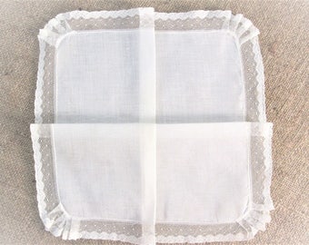 Vintage Handkerchief ~ White Net Lace ~ Wedding Hankie ~ Bridal Shower ~ Clothing Accessories ~ Gift for Her