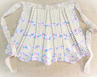 Vintage Child's Apron Hand Crocheted Lace Pastel Kitchen Linens Half Waist Apron MINT Vintage Linens