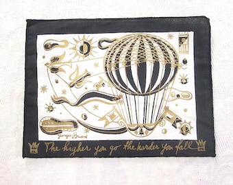 Georges Briard Cocktail Napkins Set of Two The Higher You Go the Harder You Fall Hot Air Balloons Designer Signed Mid Century Vintage Linens