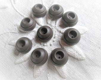 Brown Domed Buttons Set of 9 NOS  6/8" Inch Vintage Plastic Inkwell Sew Through 2 Hole Buttons