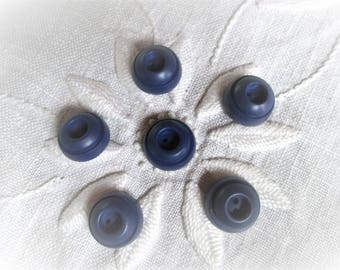 Vintage Domed Button Set of 6 Blue NOS 5/8" Inch Plastic Inkwell Sew Through Two Hole Buttons