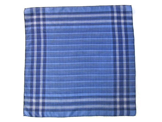 Mens Handkerchief Mid Century Plaid Blue White St… - image 1