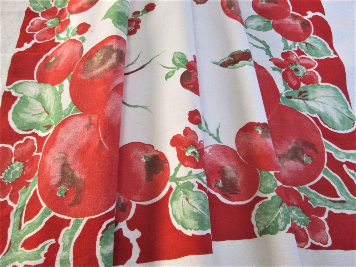 Vintage Tablecloth Red Fruit Pomegranates by Springmaid Etsy