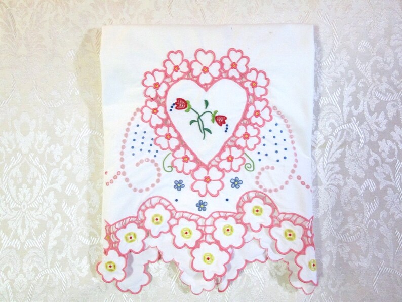 Vintage Pillowcase Madeira Embroidery Hand Embroidered Pink Etsy