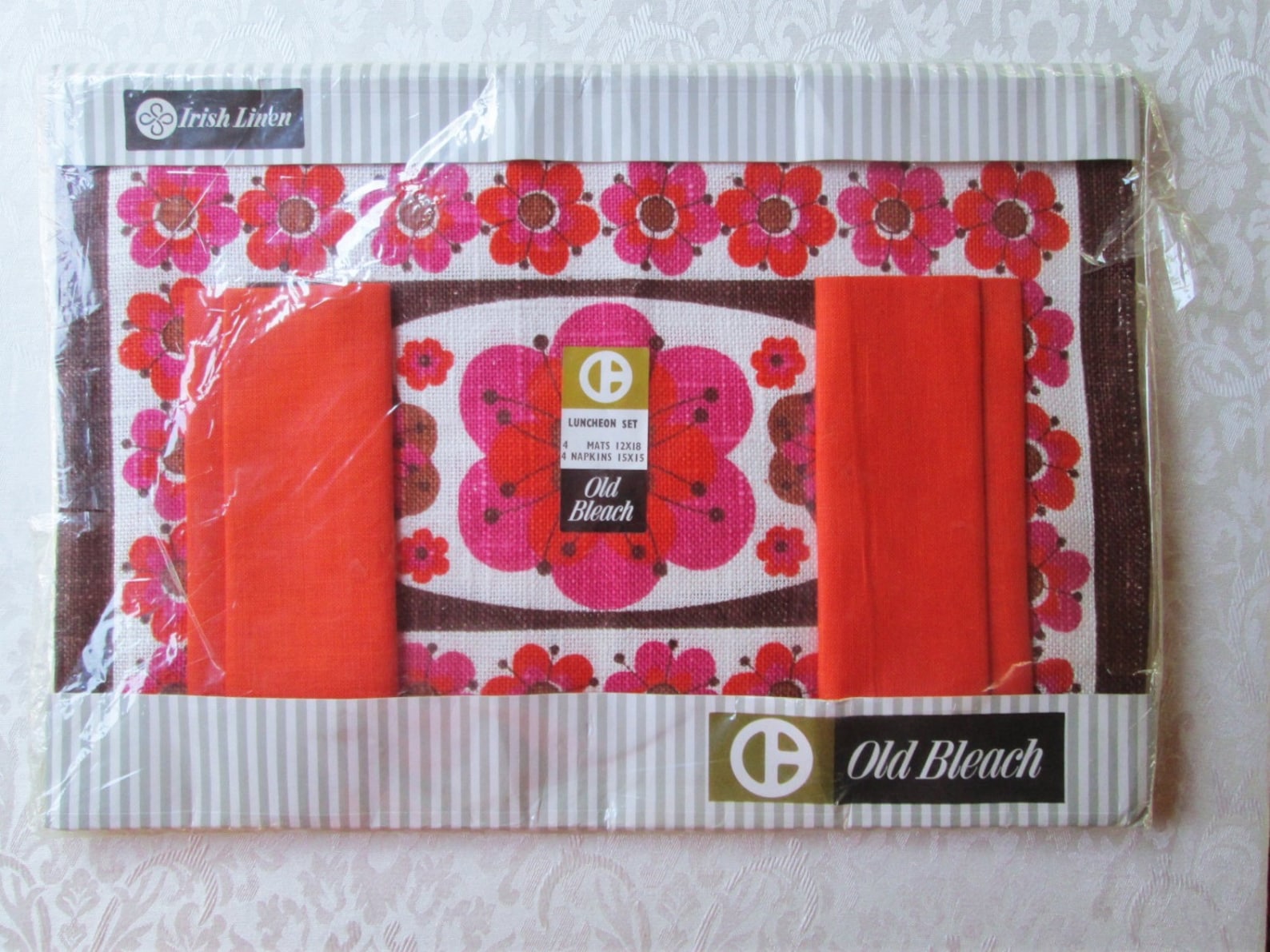 Vintage Placemat Set Napkins Irish Linen Retro Mod Bohemian Hippie