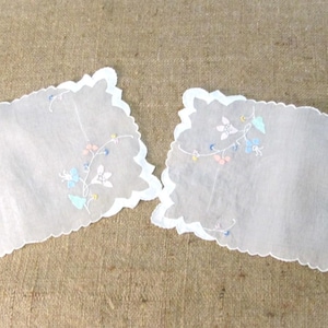 Vintage Madeira Set of Organdy Doilies Hand Embroidered Pastel Applique Tray Cloths Cottage Decor Vintage Linens